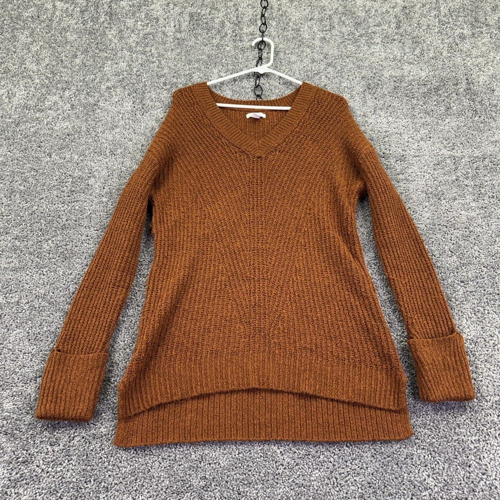 Nine West Sweater Womens Large Brown V Neck Chunky Knit Pullover Casual Cozy